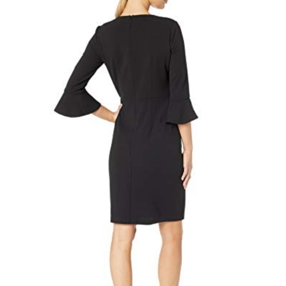 Donna Morgan x Kendall  Black 3/4 Ruffle Sleeve LBD Sheath Dress Size 6 - Picture 2 of 11